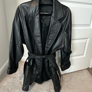 Vintage Wilson Women's Black Leather Belted Jacket